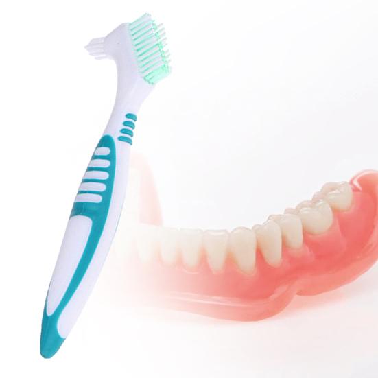 Dwustronna szczoteczka do protez zębowych Ergonomiczny uchwyt Plastikowe włosie wielowarstwowe Sztuczne zęby Szczoteczka do pielęgnacji jamy ustnej do użytku domowego