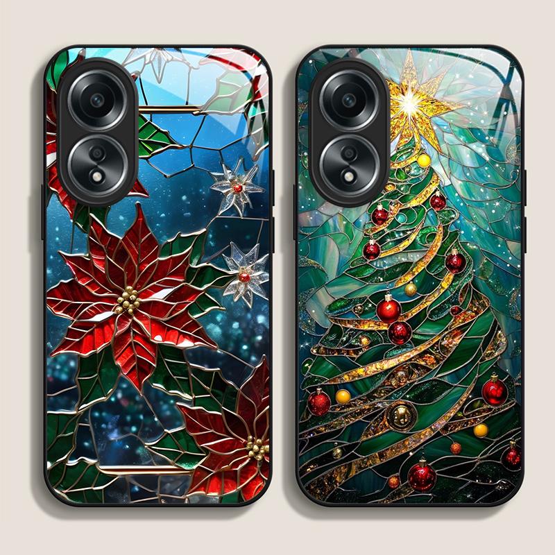 Künstlerisches Cartoon-Weihnachtsbaum-Muster Gehärtetes Glas Handyhülle für OPPO Realme 13 Pro Plus 12 11 10 C55 X7 GT Neo 2 3T Hülle