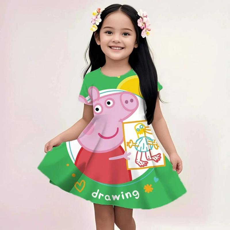 Summer Girls Casual Sundress Peppa Pig Cartoon Print Fashion Beach 110