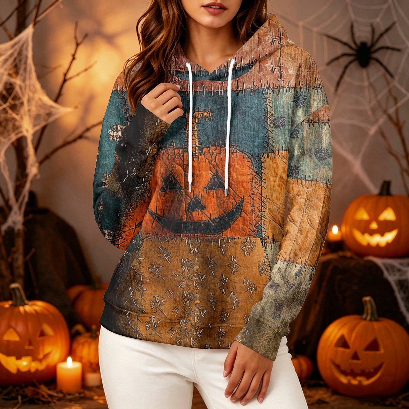 Women s Long Sleeve Halloween Print Hoodie M