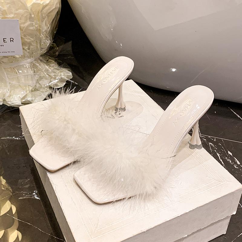 

Тапочки женские для улицы 2025 лето новые тонкий каблук высокий каблук темперамент элегантные босоножки с открытым носком 40