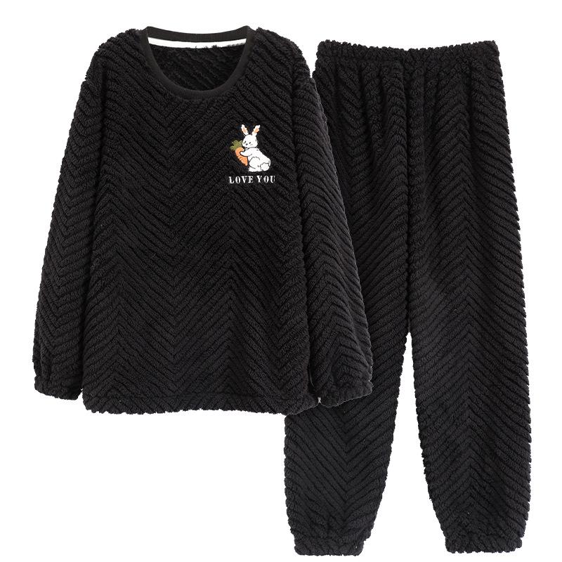 Men's Winter Thickened Coral Fleece Pajamas: Cute Cartoon Warm Homewear Set for Teenagers and Students