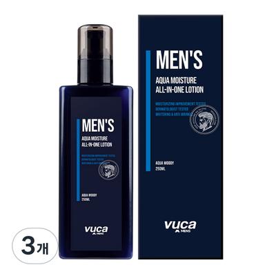 Buca Men's Aqua Moisture All-in-One Lotion Aqua Woody Fragrance, 250ml, 3 Pcs.