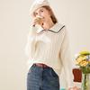 TUHUANG Women's Pure Wool Cable Knit Sailor Collar Sweater