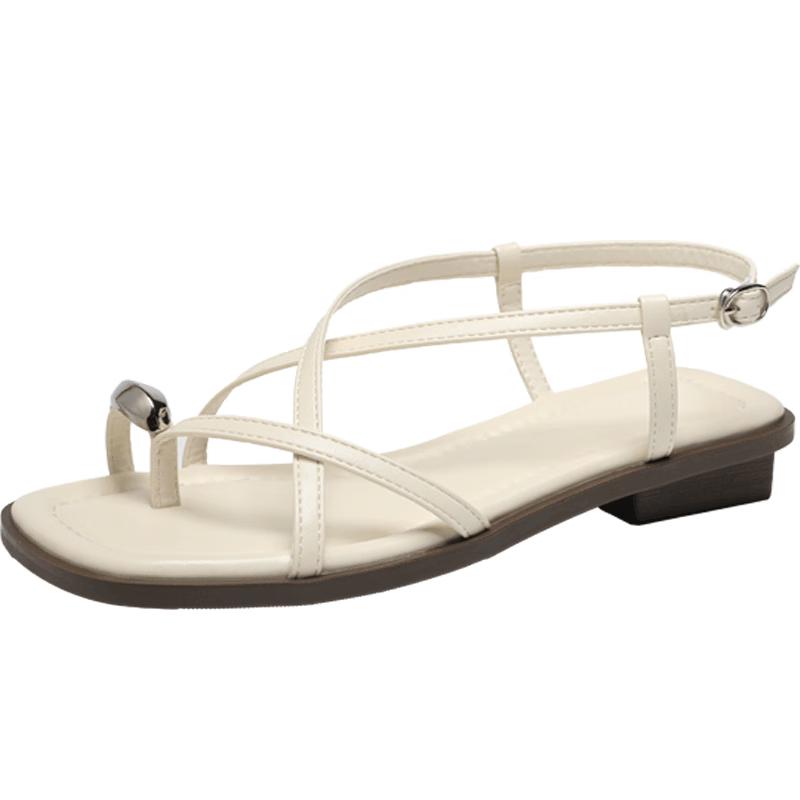 ZHR Women s Flat Sandals - Square Toe Thin Strap Beach Style 39