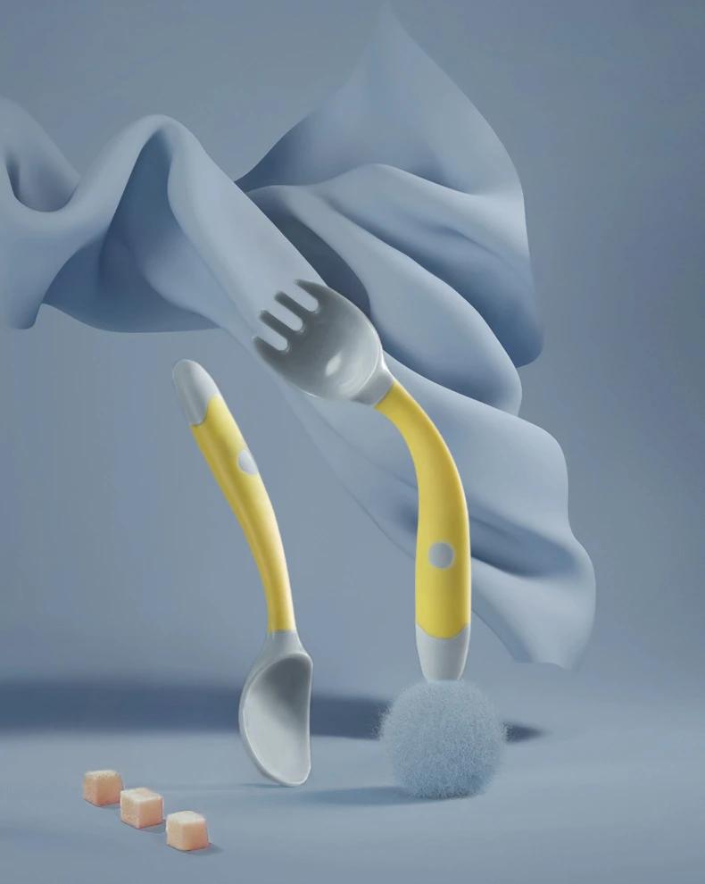 Baby Children Spoon Fork Set Soft Bendable Silicone Scoop Fork Kit Tableware Toddler Training Feeding Cutlery Utensil1PC