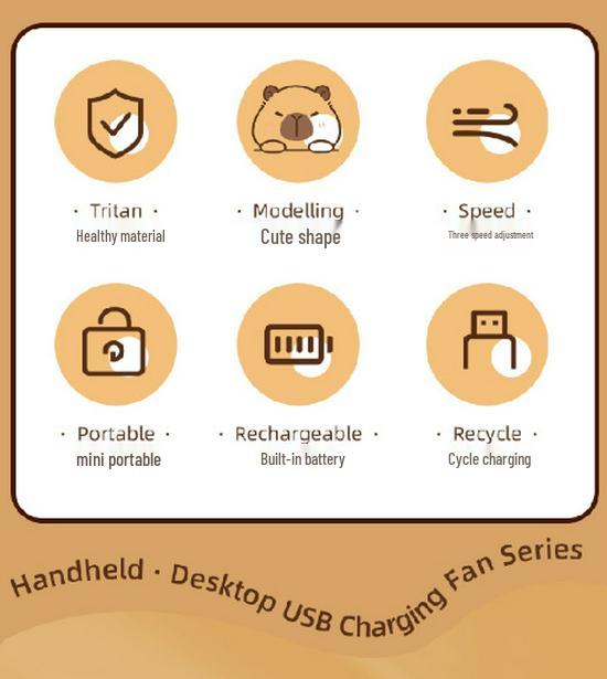Cartoon Handheld Mini USB Rechargeable Fan - Student Desktop/Office Desk Fan