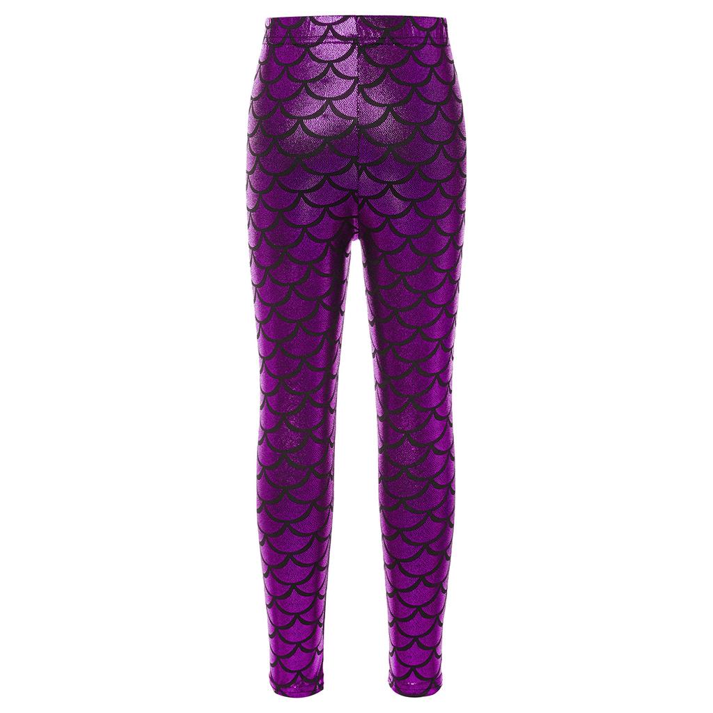 Leggings Brillantes con Estampado de Escamas de Pez para Niñas Cintura Elástica Pantalones Casuales Elegantes para Práctica de Baile