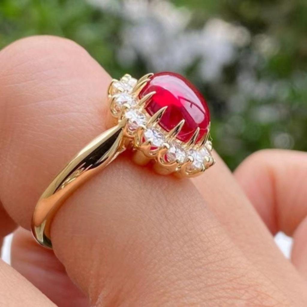 Luxury New Imitation Natural Garnet Ring, Fashionable Gold-plated Ruby Jewelry for Women