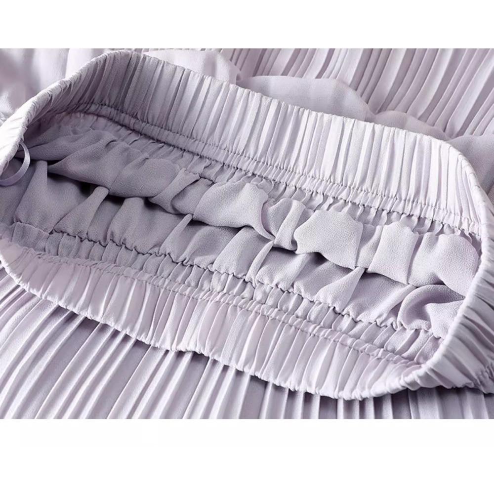 Sommer Damen Neue Röcke Chiffon Einfarbig Elastischer Bund Plissee Mesh Eleganter Rock