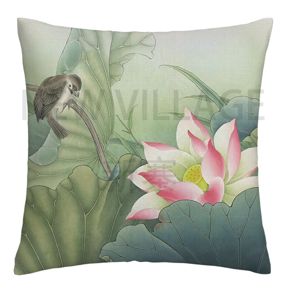 Lotus carp linen Doublesided Printed pillow cover Short plush Suitable living rooms bedrooms sofas throw cushion cover