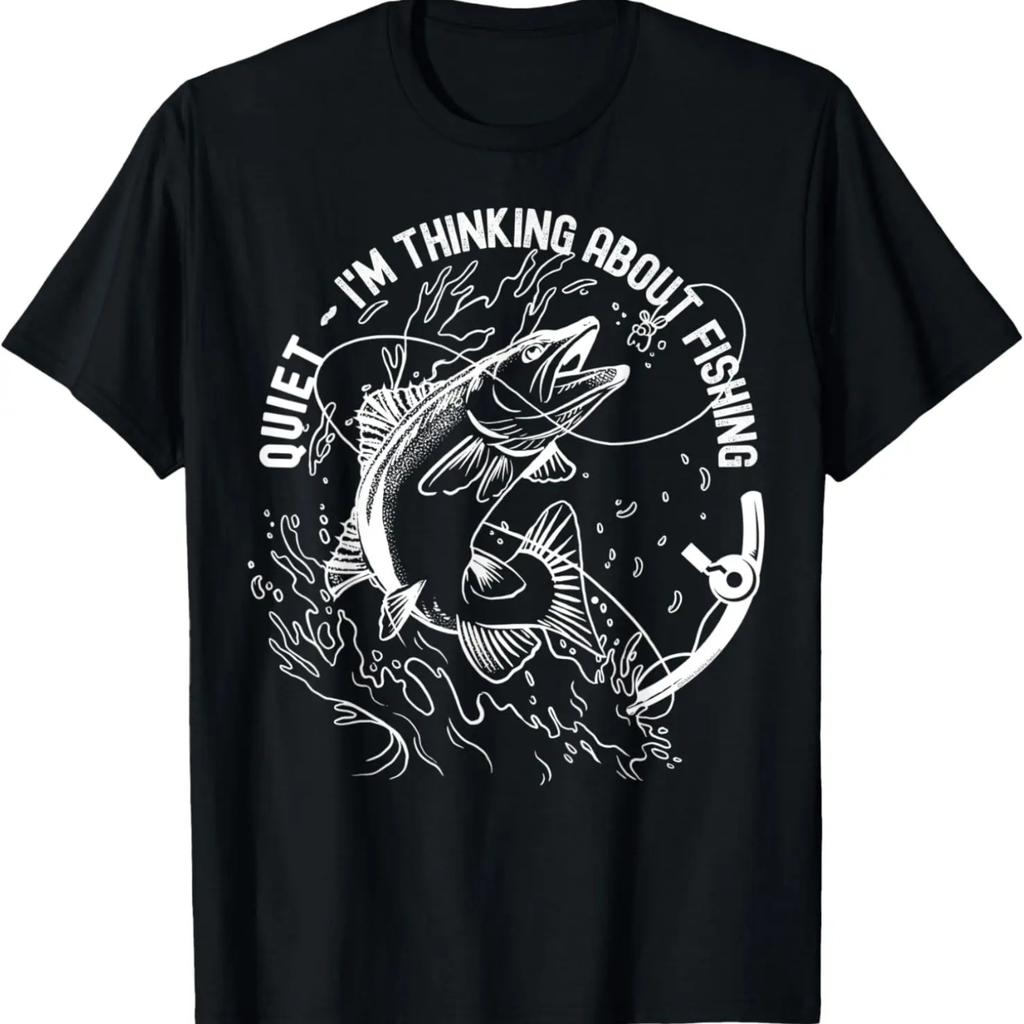 Funny Quiet I'm Thinking About Fishing Dad Father's Day T-Shirt