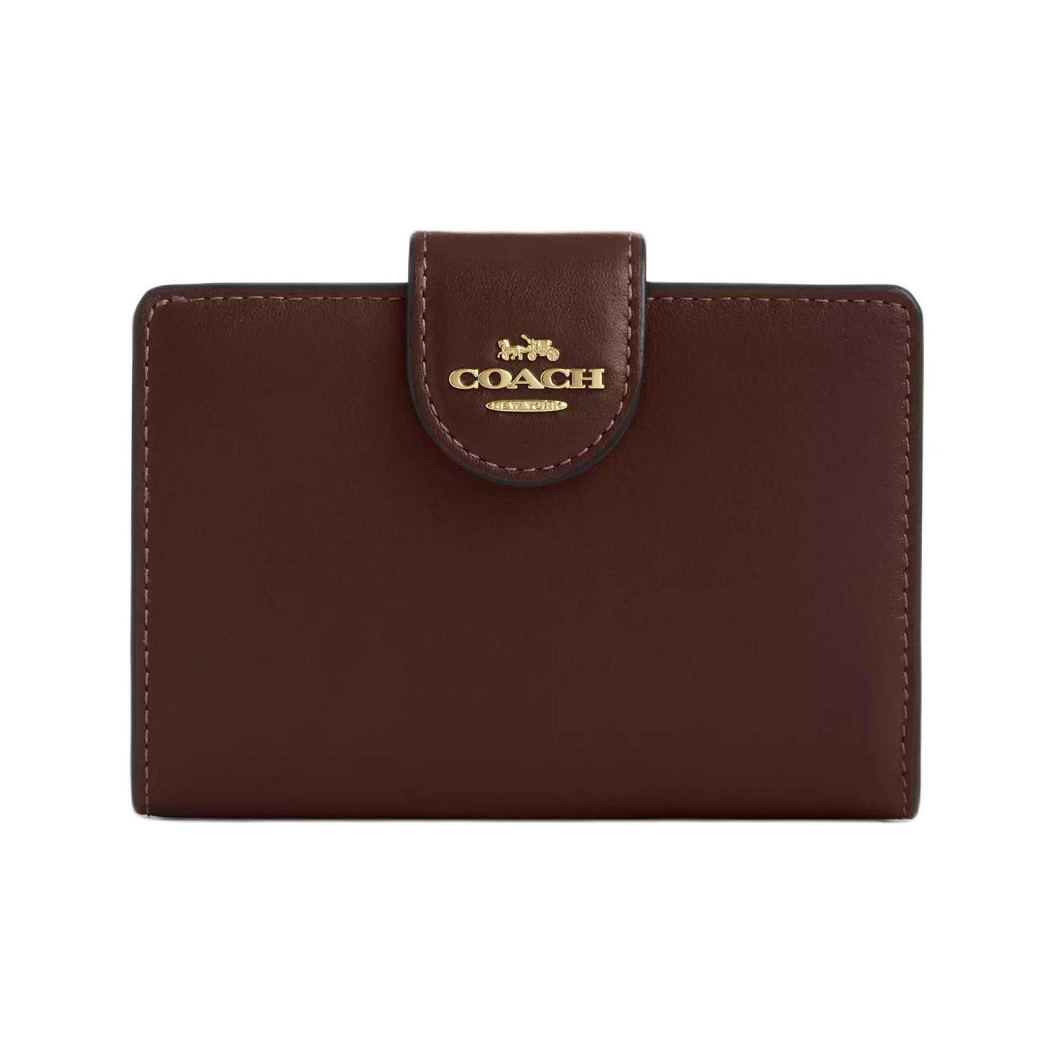 Coach Corner Zip 13 Gold Logo Calfskin Wallet Medium Women wallet Maple CR791-IMMPL Maple