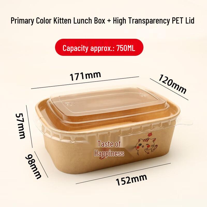 Miaojiayi 750ml Rectangular Kraft Paper Takeout Boxes with Clear Lids