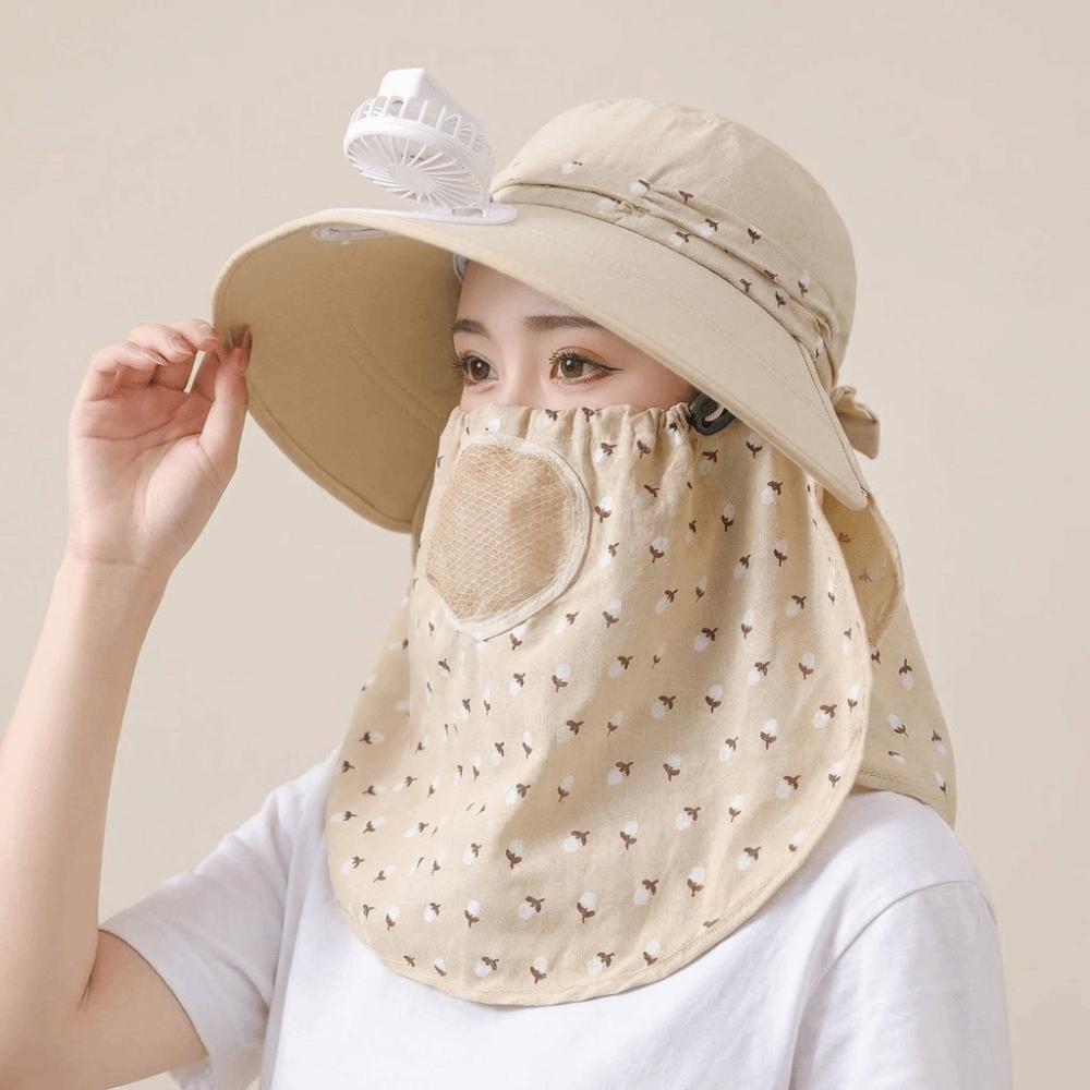 Windproof Tea Picking Hat Full Face Cover Women Sun Hat Electric Fan Bucket Hat  Mountaineering