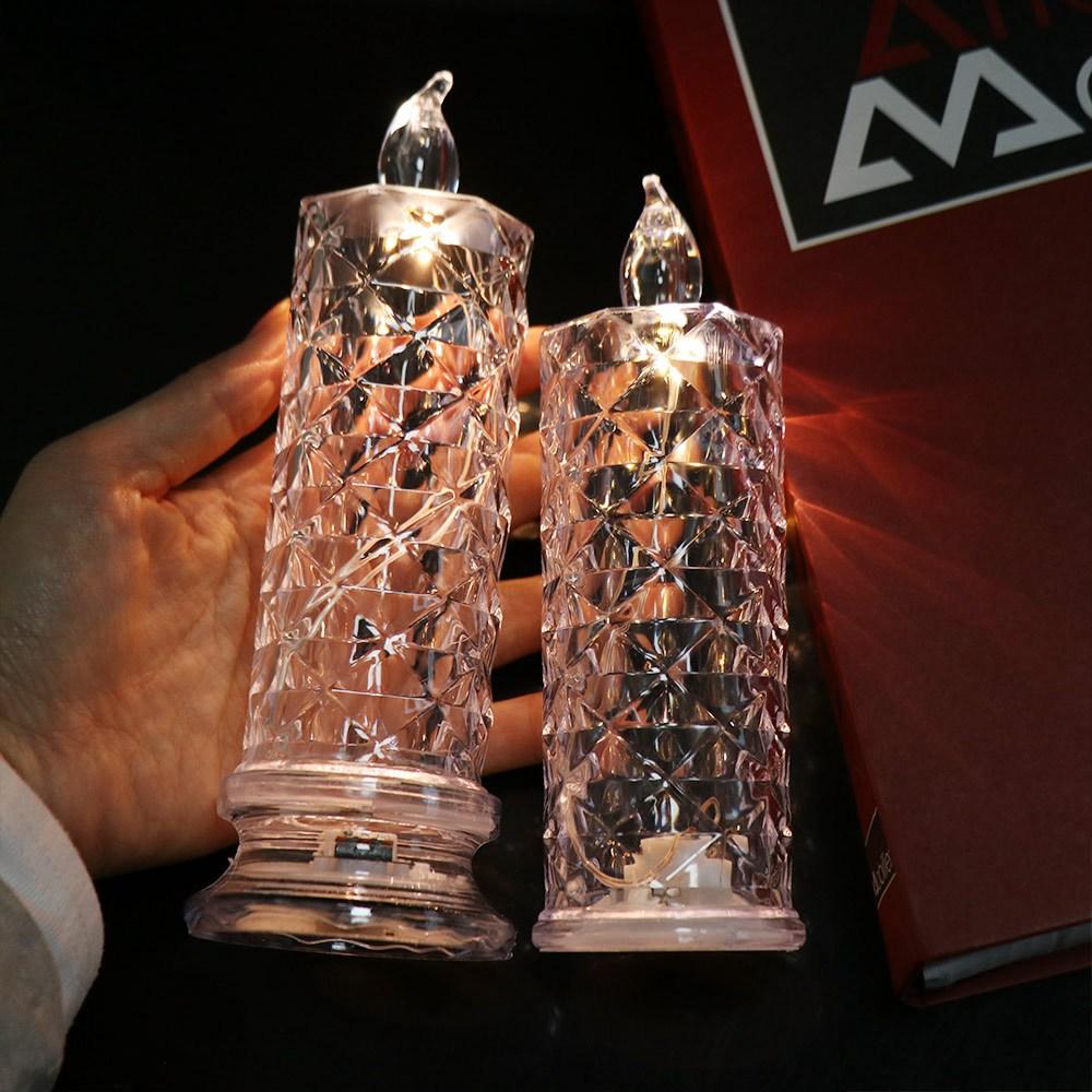 2Pcs Transparent Crystal LED Candle Light Flameless Electric Candles Christmas Decor