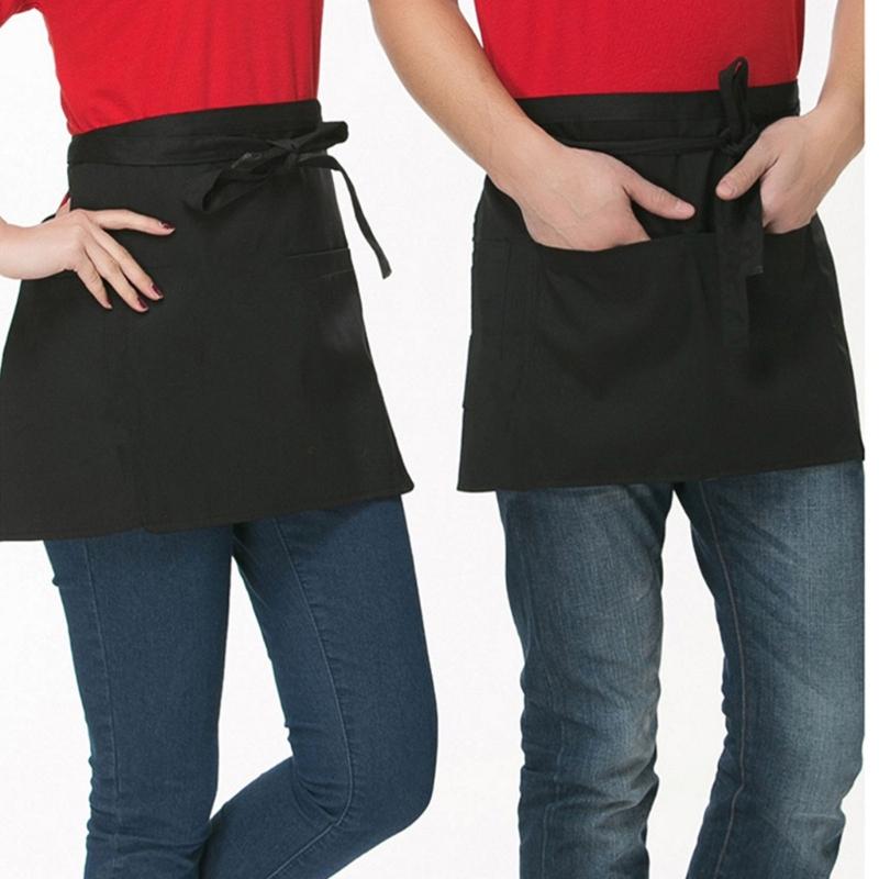 Half Apron Professional Kitchen Staff Stain Resistant with 3 Pocket Waist Apron For Cooking Serving