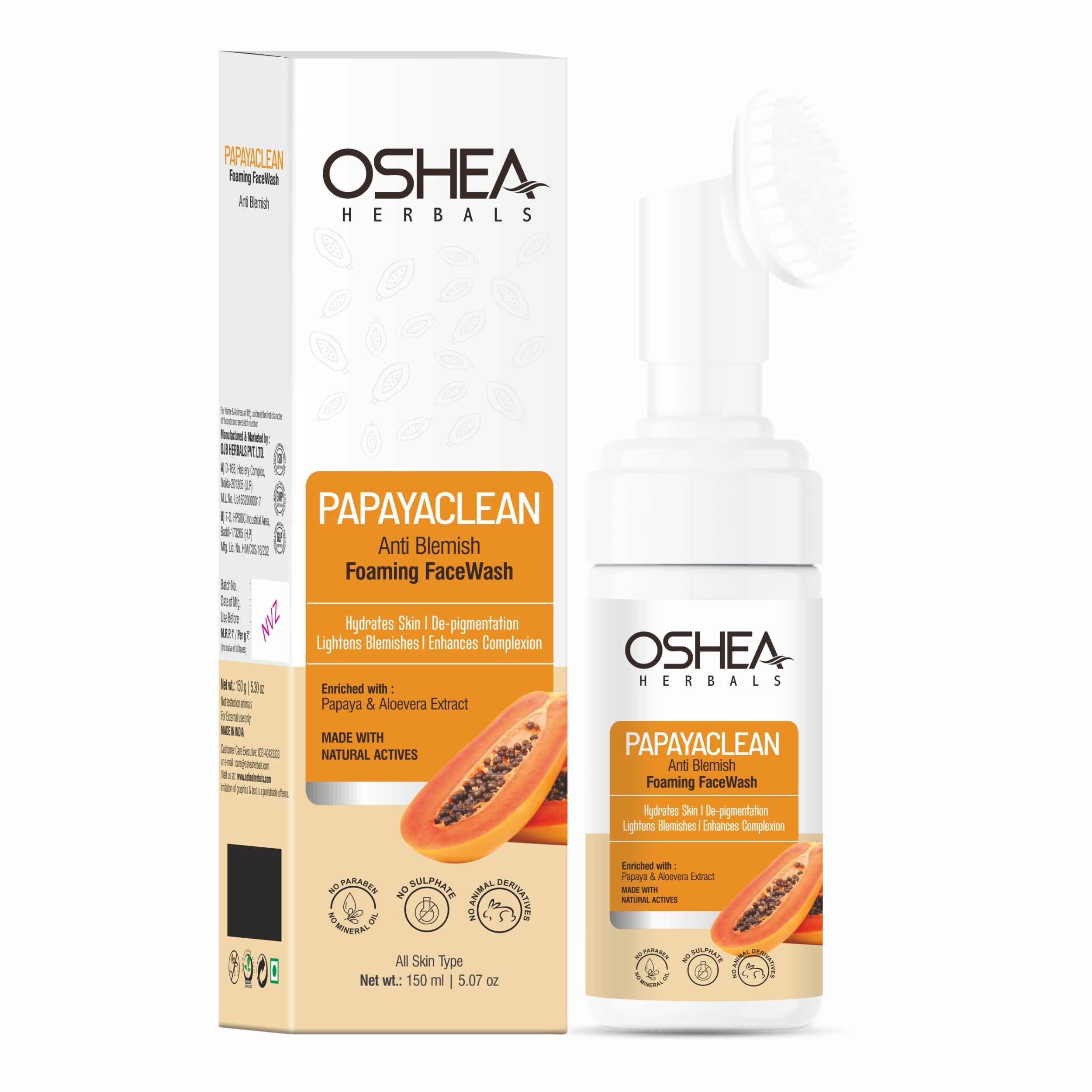 Oshea Herbals Papayaclean Anti Blemish Foaming Facewash For All Skin Types | Lightens Blemishes, Pigmentation & Hydrates Skin | With Papaya & Aloe
