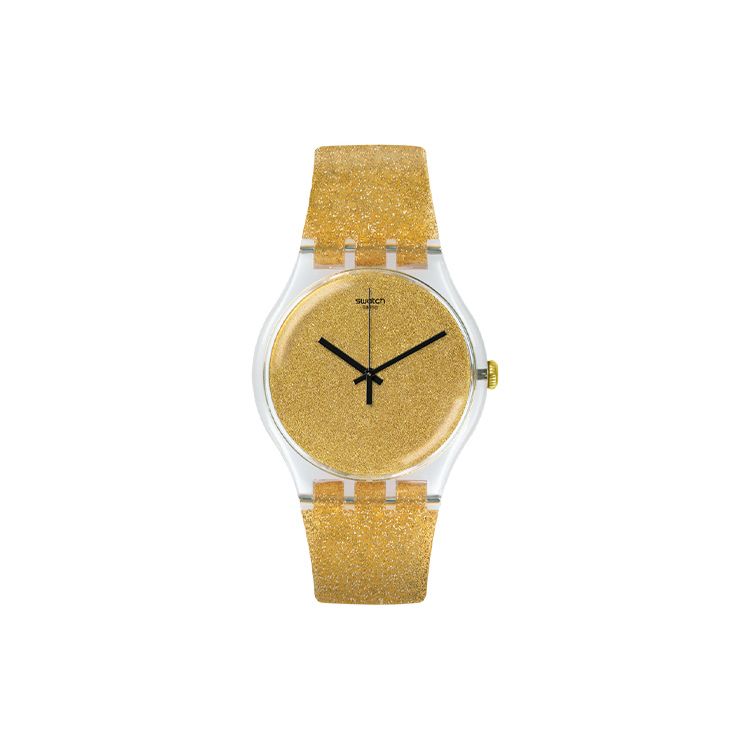 Swatch Quartz Mens Watch Yellow Dial Plastic Case Plastic Strap Men watches SUOK122 Gold
