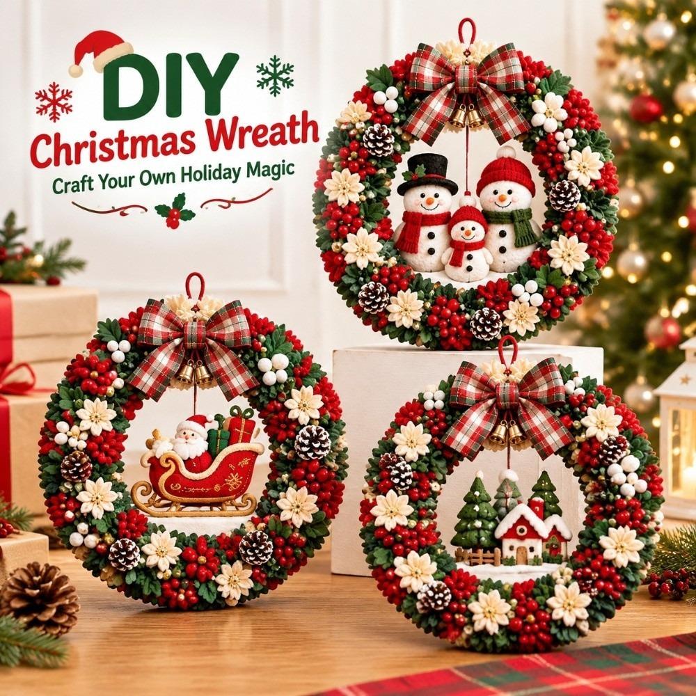 1 Set No Sewing Punch Needle Wreath DIY Kit Pre Cut Shape Holiday Wreath Decoration Kit  Home