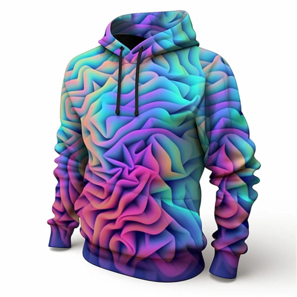 3D Printed Color Pattern Men's Hoodie Casual Loose Design Pullover Top Street Harajuku Y2k Mens Hoodie