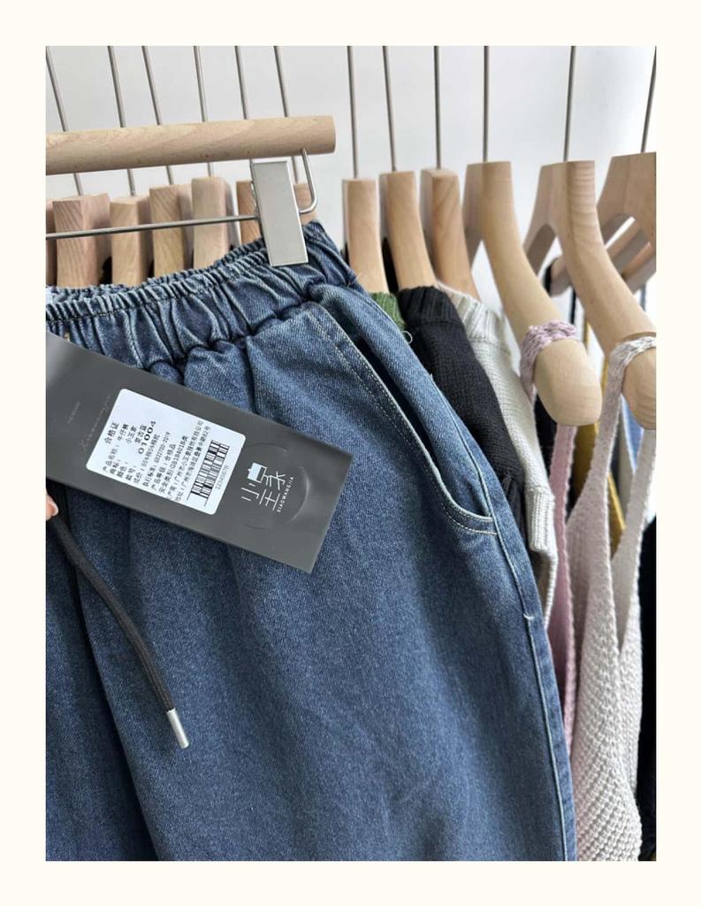 Xiao Wang's Spring Elastic Drawstring High Waist Loose Plus Size Retro Harem Jeans