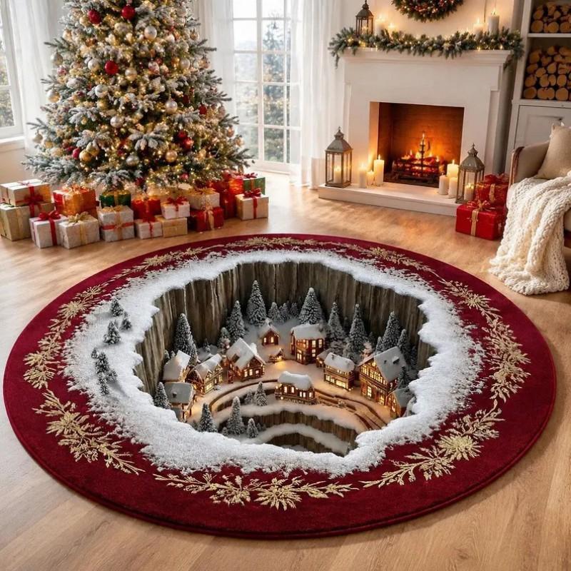 2026 Christmas Area Rug Round Floor Mat Living Room Anti-dirty Wear-resistant