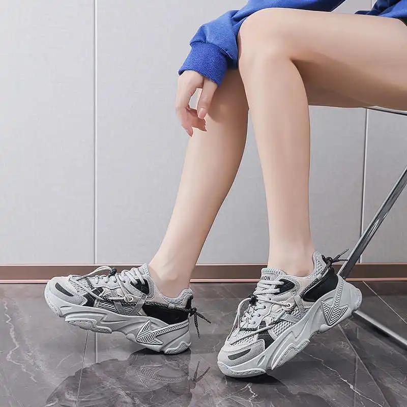 Fashion Thick-heeled With Lacing Women's Trnis Casual Purple Woman Sneakers Badminton Shoes Woman Sports Kawaiis Sports-leisure