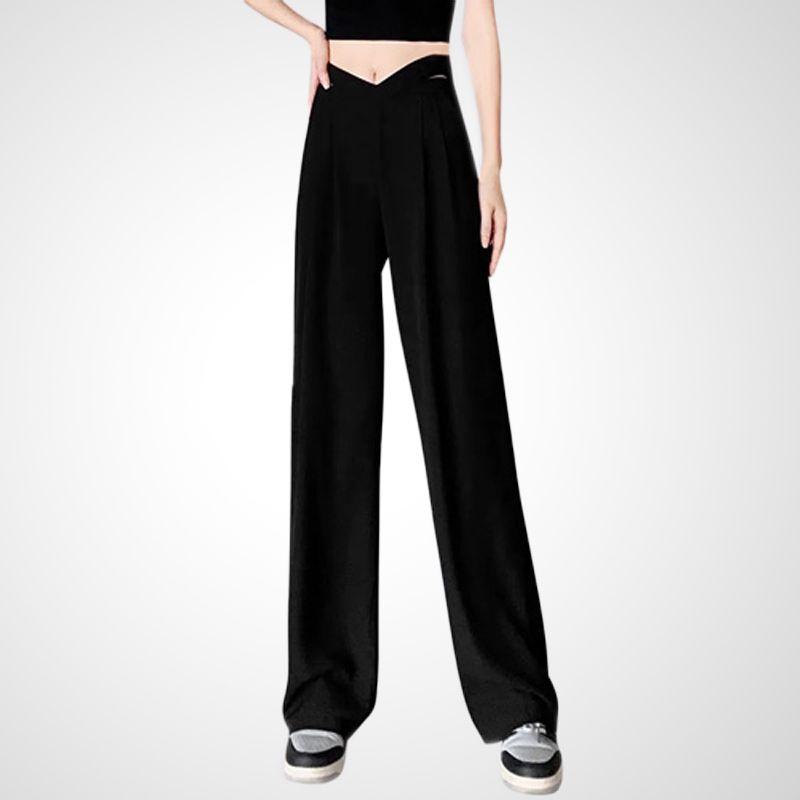 

Cross High Waist Hollow-out Straight Chic All-Matching Casual Pants Black XL