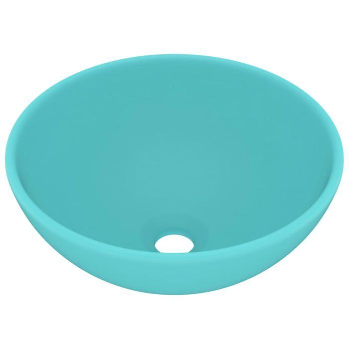 VidaXL Lavabo Rond de Luxe de Salle de Bain Vasque à Poser de Toilette Lave-mains Salle Cosmétique Intérieur Vert Clair Mat 146969