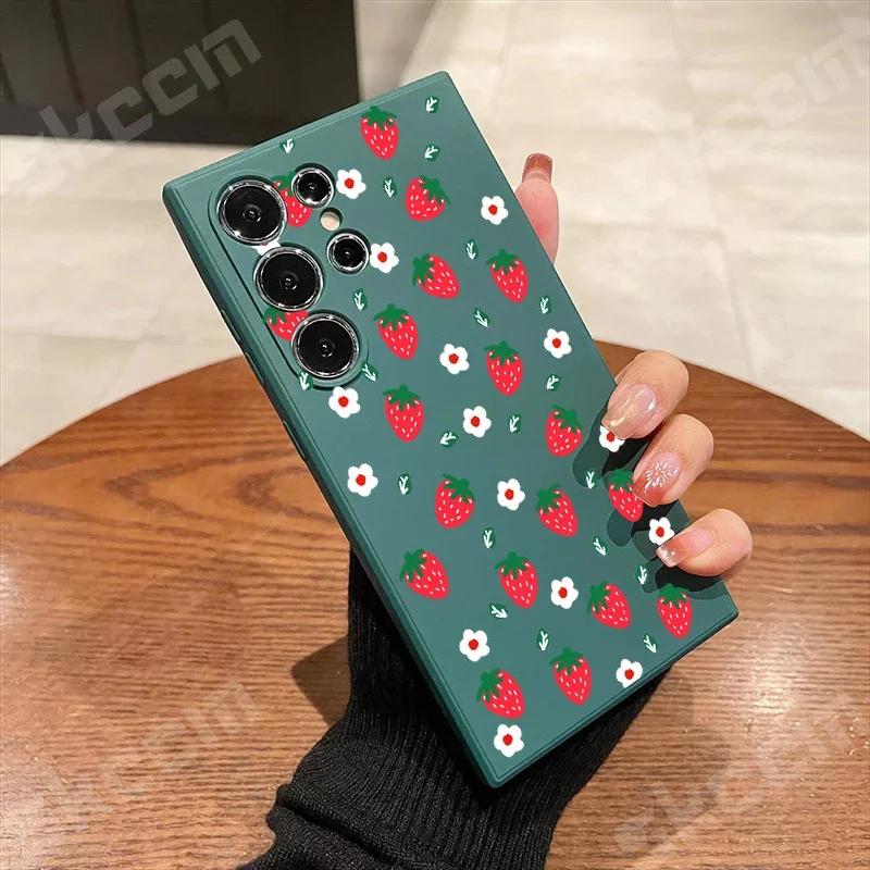 Strawberry Pattern Phone Case For Samsung Galaxy S25 S24 Ultra S23 S22 Plus S20 FE A54 A55 A15 A35 A50 A51 A71 A72 A73 Cover