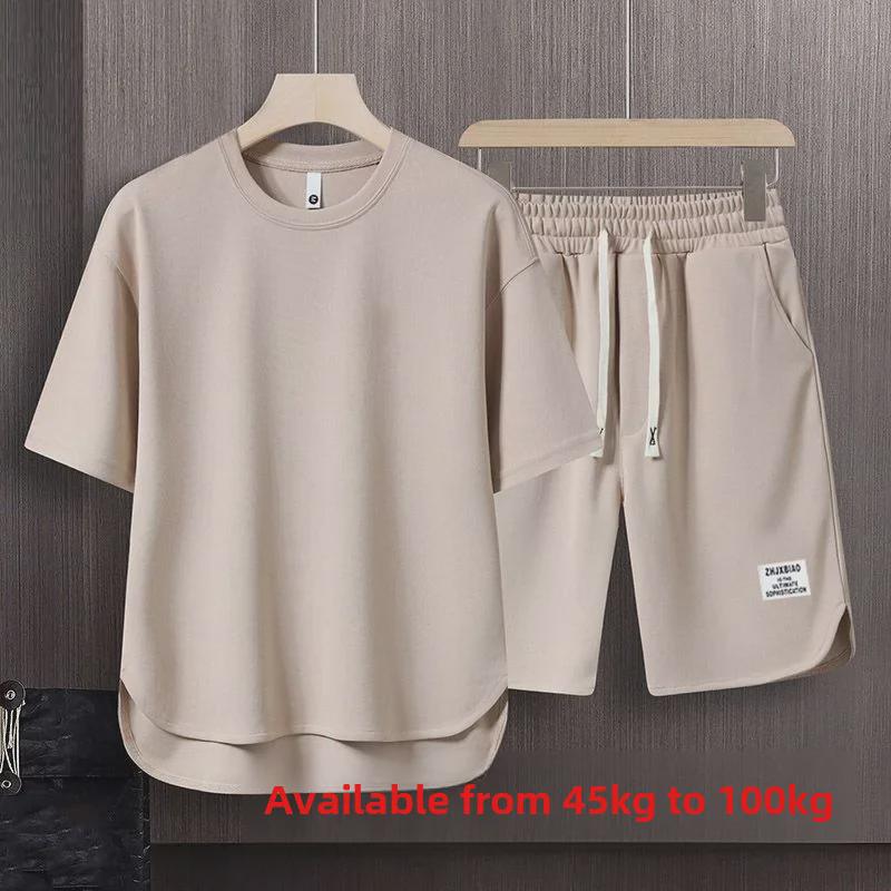 Men's Korean Summer Waffle Short-Sleeve T-Shirt & Casual Sports Two-Piece Set