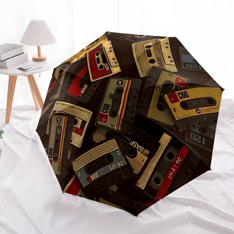 1pc Audio nostalgia Automatic Open/Close Umbrella Compact Folding Umbrella, All-Season Portable Umbrella for Women/Men F1124258