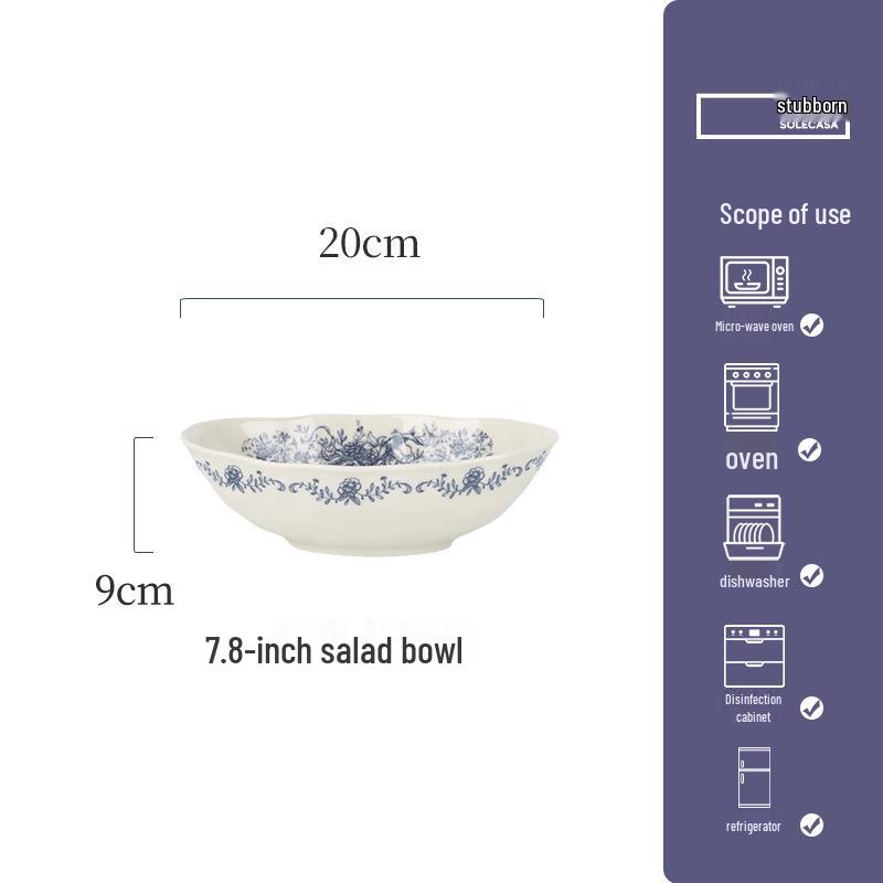 Shunxiang Blue Fog Flower Ceramic Tableware Set: Retro High-End Rice Bowl Plate for Luxurious Dining.