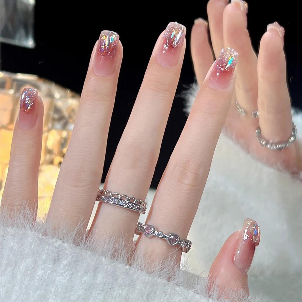 Warm Elf Blush Flash Aurora Flash Diamond Wear Nail Art Finished Product Sticker Advanced Whitening Nail Film Removable Nail Art