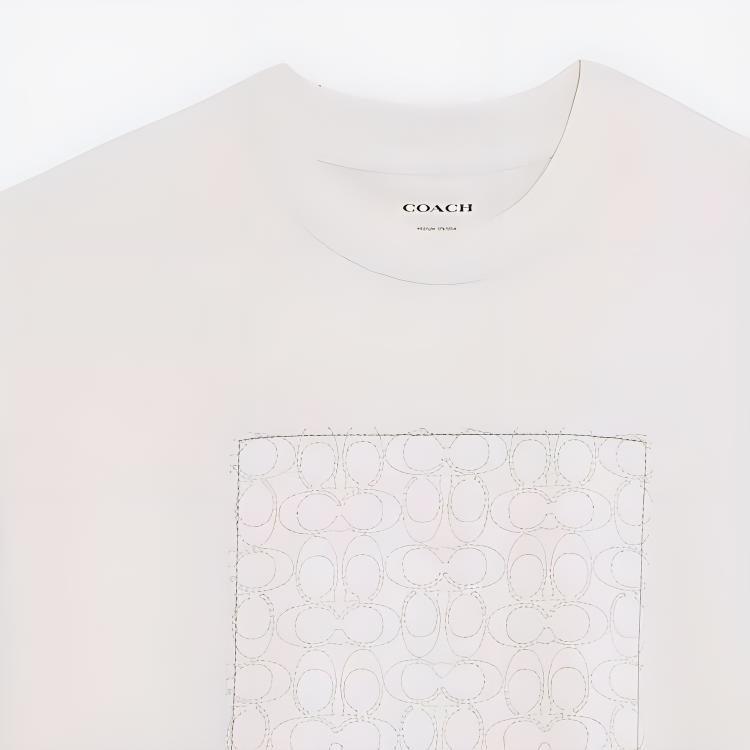 Coach T Shirts Men's Cream Crew Neck Moderate Straight Fit CM818-CRM