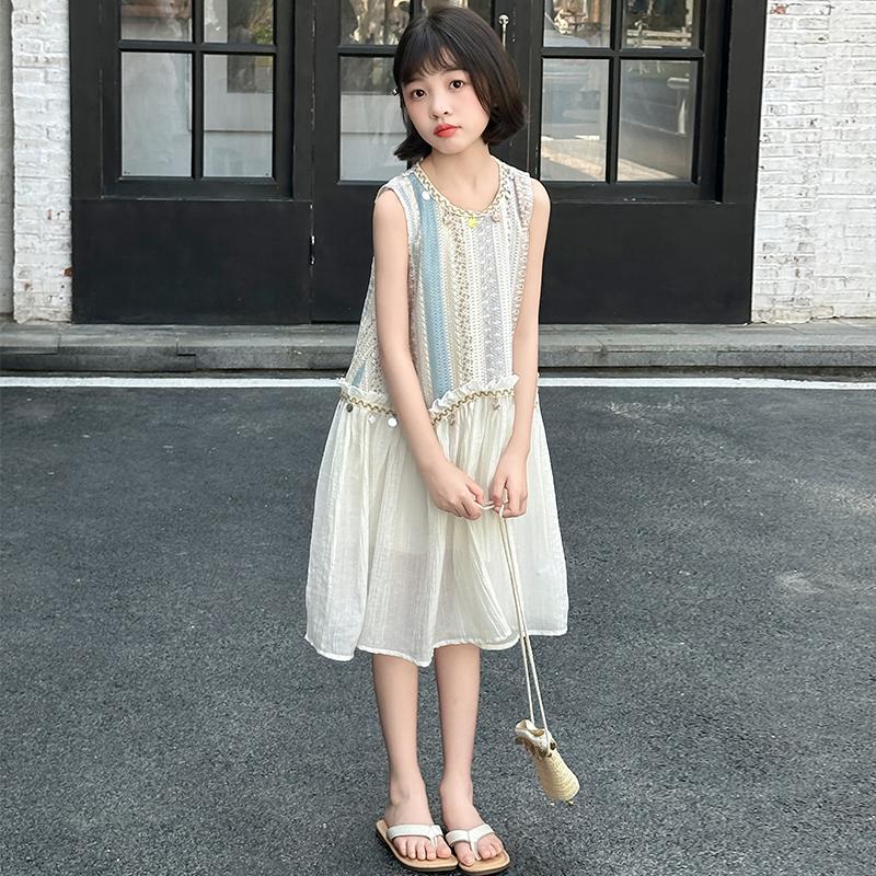 Girls' dress summer 2026 new children's summer dress, stylish bohemian style sleeveless tank top dress
