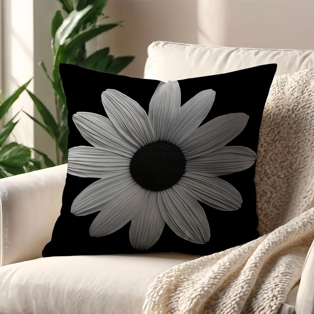 Black White Flowers Cushion Cover For Pillow Printing Sofa Decoration Home Car Room Coffee Shop Office Nordic Simplicity