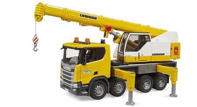 Bruder 03571 Scania Super 560R ლიებჰერის ამწე-სატვირთო მანქანა სინათლის/ხმის მოდულით