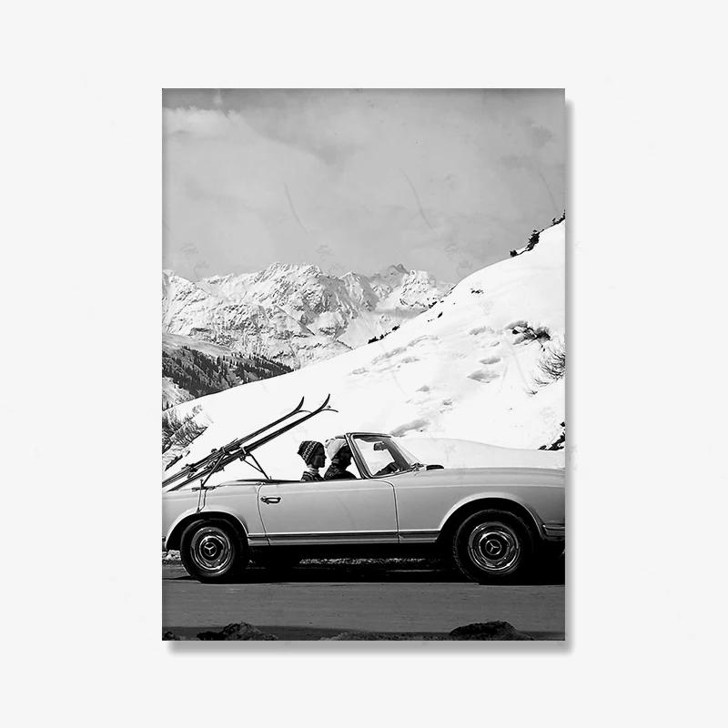 Black White Feminist Art Picture Poster Print Middle Finger Woman High Heels Classic Car Fashion Photography Girl Room Home Deco