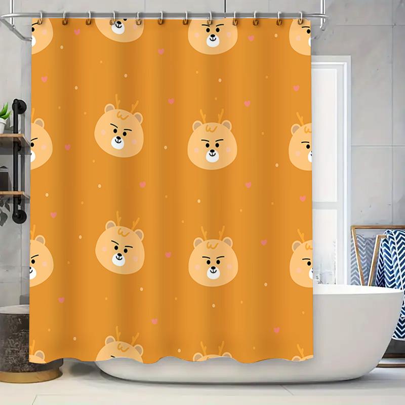

Adorable Corgi Pattern Shower Curtain Vibrant Orange With Pink Hearts For Bathroom Decorations Easy Install Hook Rings Included W60H190(CM)-1 Pcs