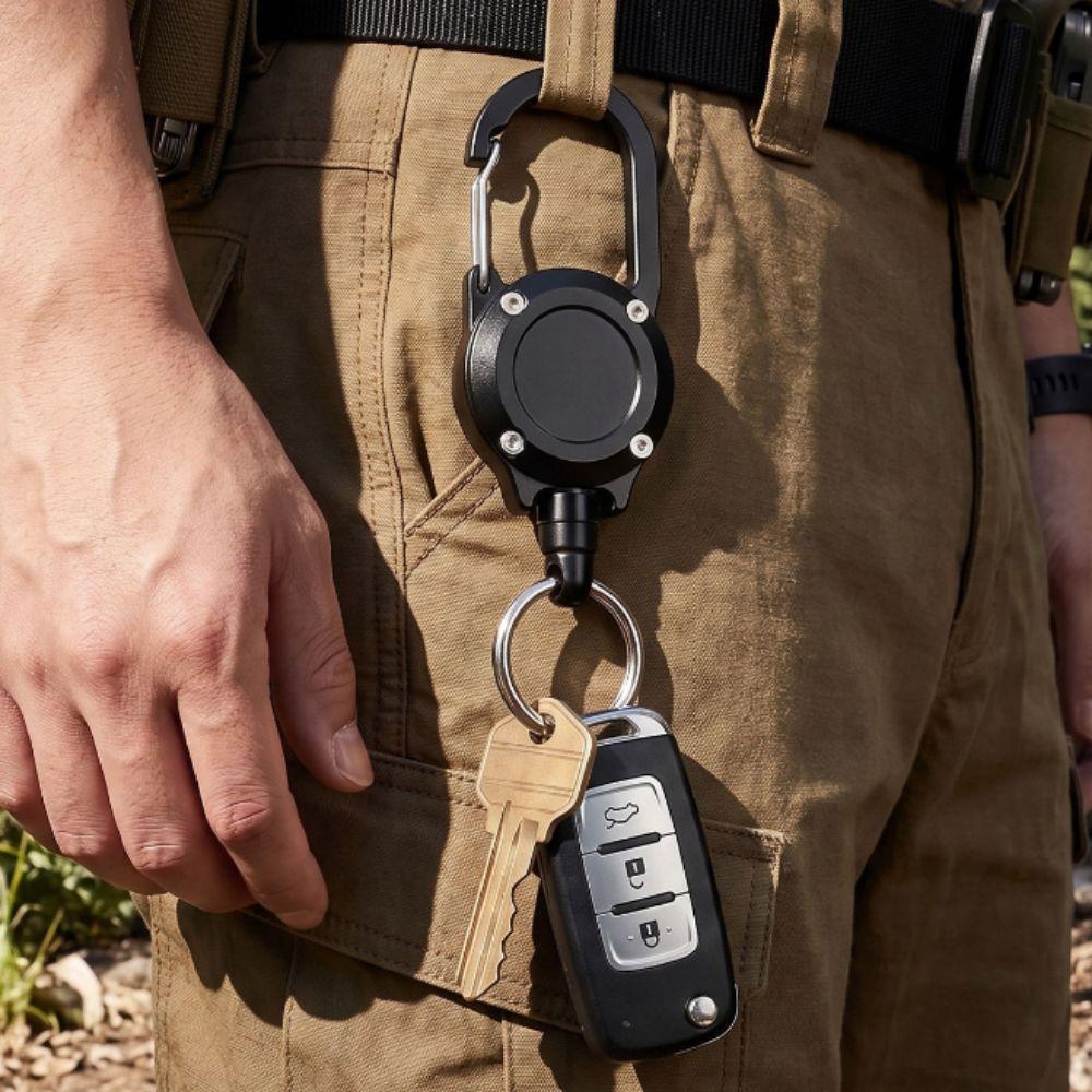 Steel Cable Retractable Keychain Aluminum Zinc Zinc Alloy Retractable Key Holder Camping