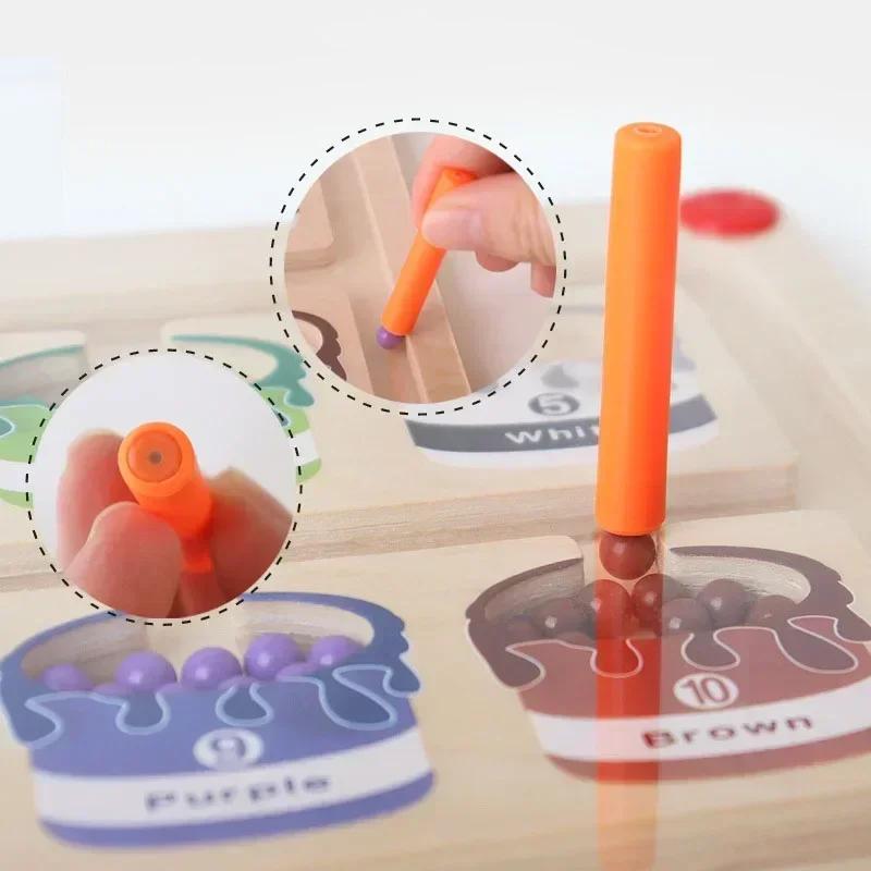 Children Montessori Toy Magnetic Pen Moving Ball Game Color Sorting Counting Board Fine Motor Training Sensory Educational Toys