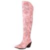 Western Women's Knee High Boots Sexy Embroidery Cowboy Cowgrils Boots Wedges Heel Red Party Winter Shoes Ladies Large Size 46