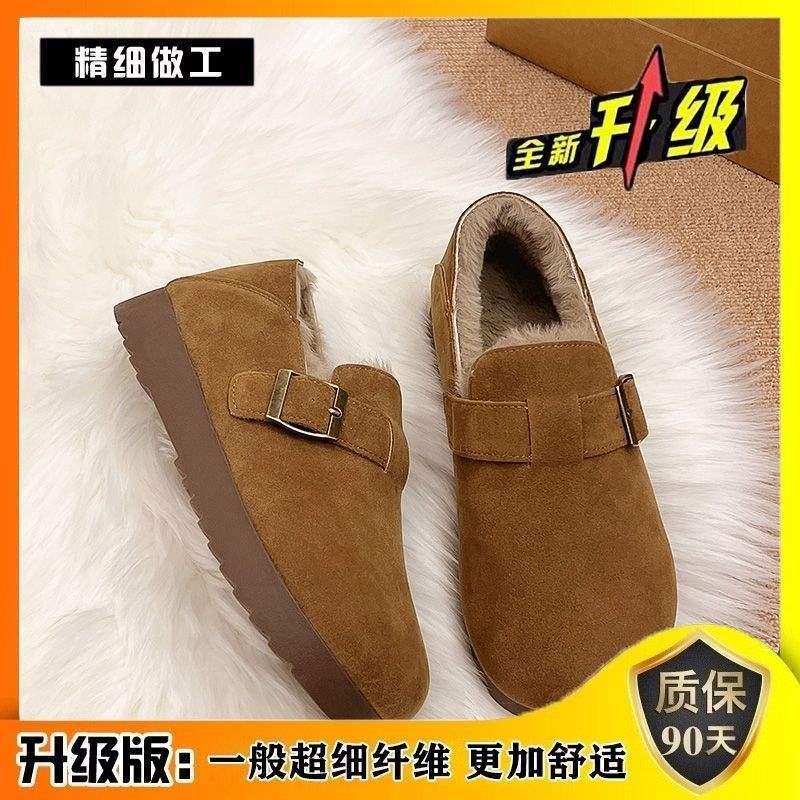 Fleece All-inclusive Retro Birkenstocks Women's Winter 2025 New One-pedal Cotton Shoes Fluffy Shoes Thickened Warm Snow Boots