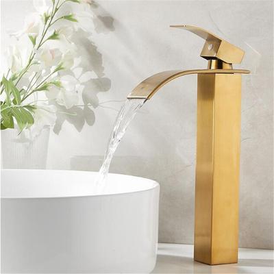 Tuqiu Gold Badezimmerarmatur Messing Roségold Waschtischarmatur Kalt- und Warmwasserfall-Mischbatterie Waschtischarmatur Einhebel Deckmontage Armatur