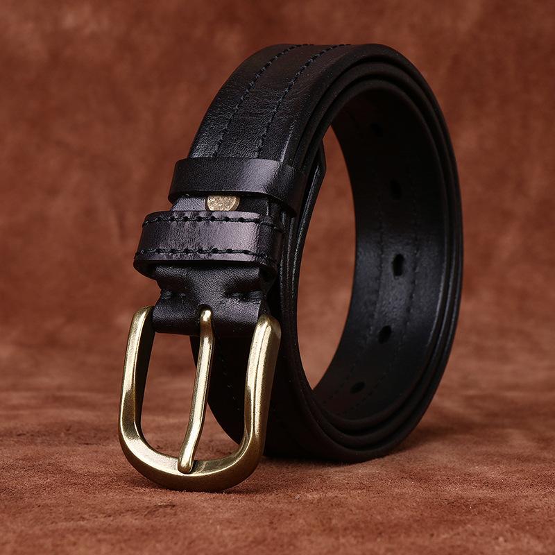Men's Belt Retro Rub Colored Distressed Genuine Cattlehide Leather Surface Casual Denim Overalls Belt