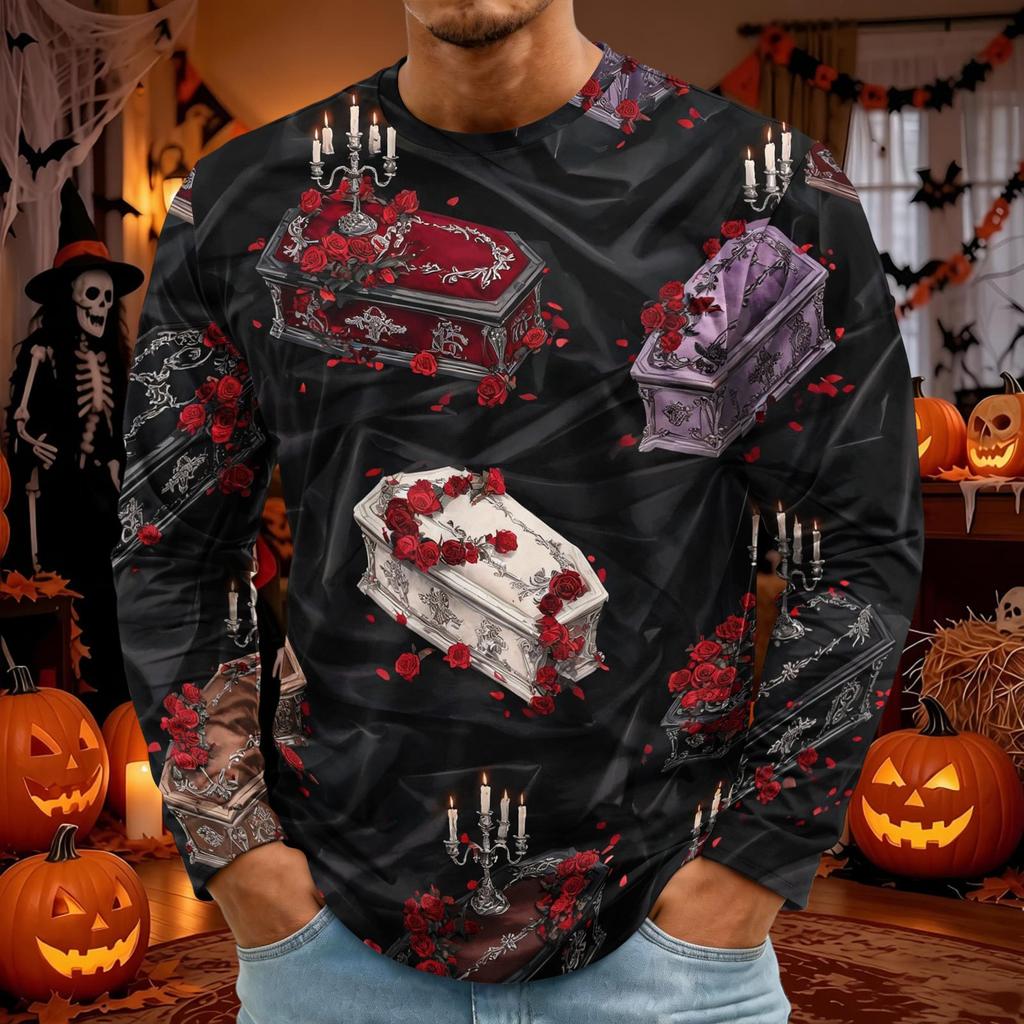 Men's Halloween Print Round Neck Long Sleeve T-Shirt