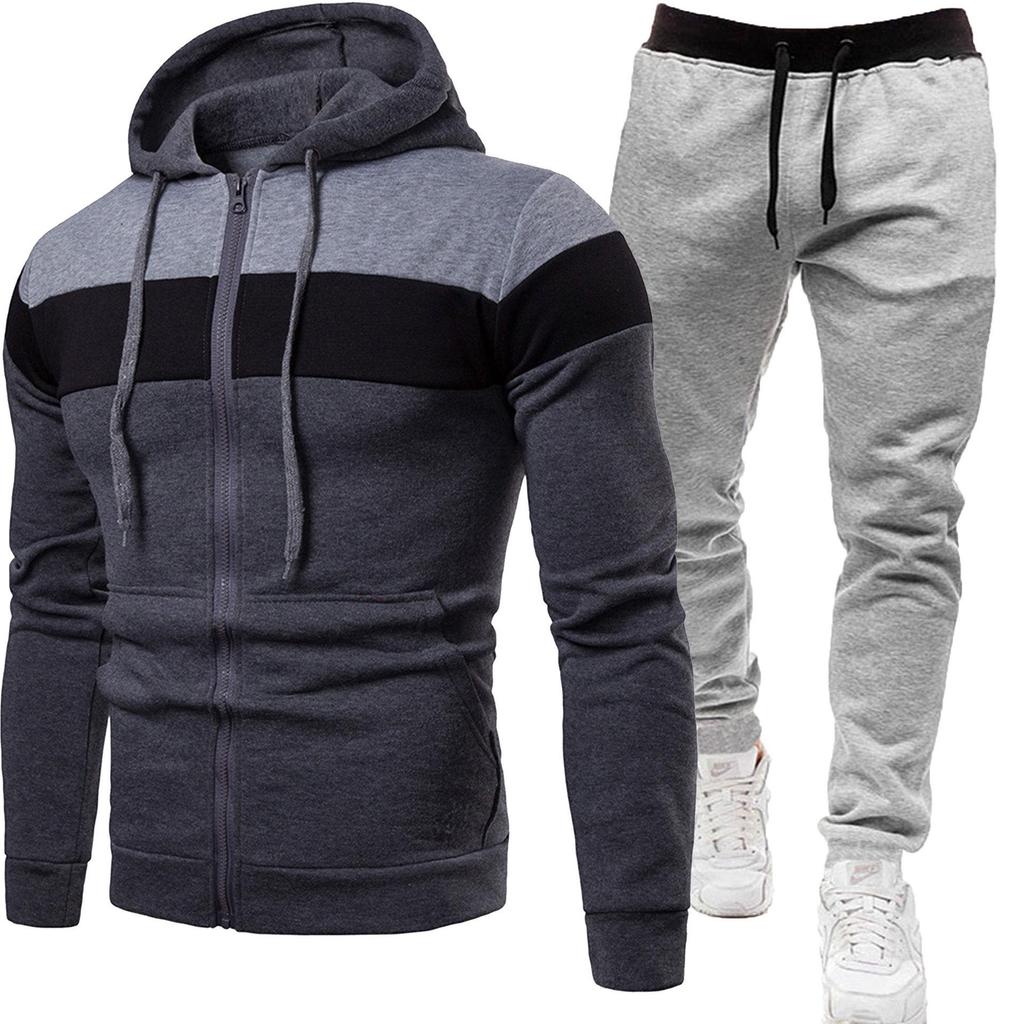 Pánská ležérní tepláková souprava 2024: Dvoudílná sada pro jaro/podzim: bunda s kapucí a dlouhé kalhoty.