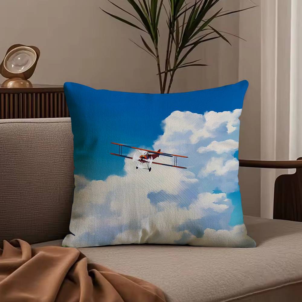 Cartoon W-Wind R-Rises Pillow Case Anti-dustmite Pillowcase Invisible zipper silky short plush Sofa cushion cover